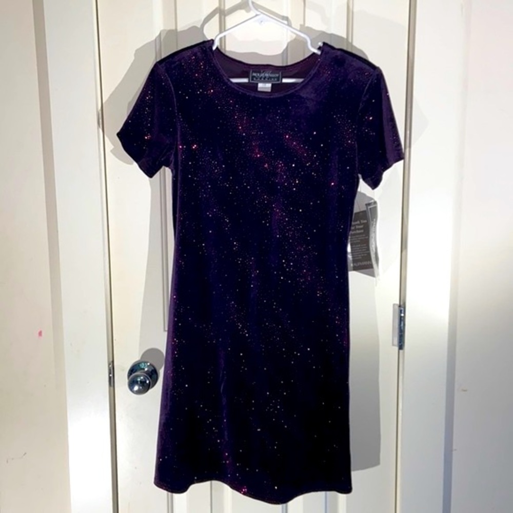 NWT VTG Molly Malloy Evening Purple Velvet Sparkle Dress Size 8